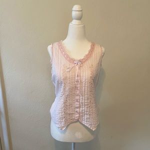 VINTAGE BABY PINK EMBROIDERED TANK VEST